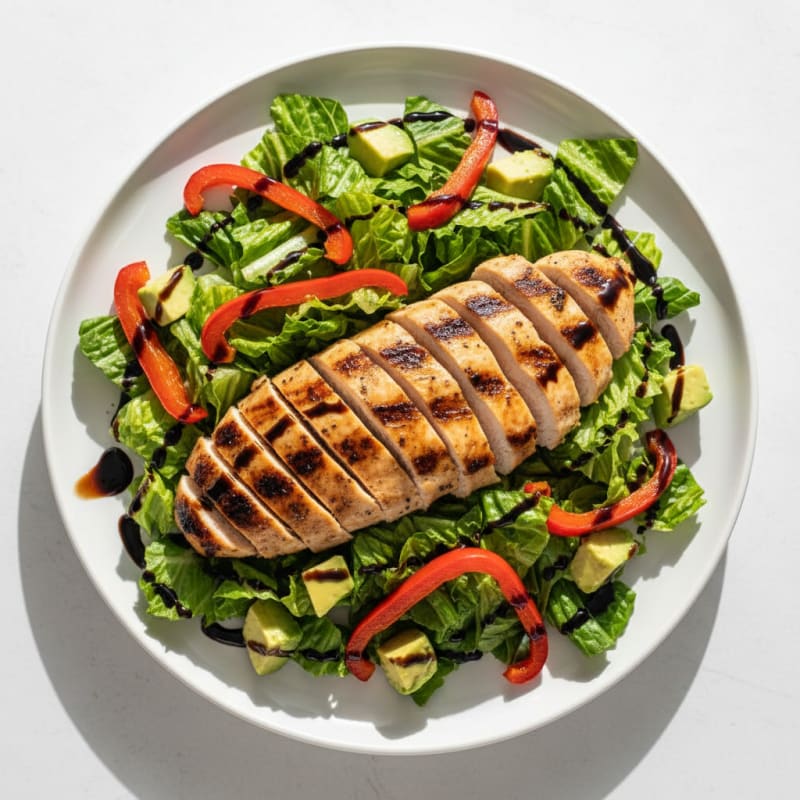 Grilled Chicken Breast with Crisp Romaine and Roasted Red Peppers
