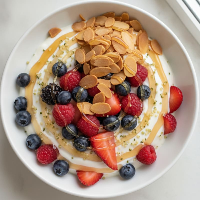Greek Yogurt Bowl with Mixed Berries and Almonds