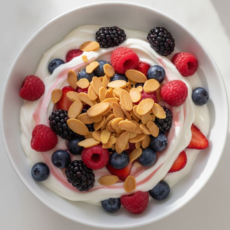 Greek Yogurt Protein Parfait with Mixed Berries and Almonds