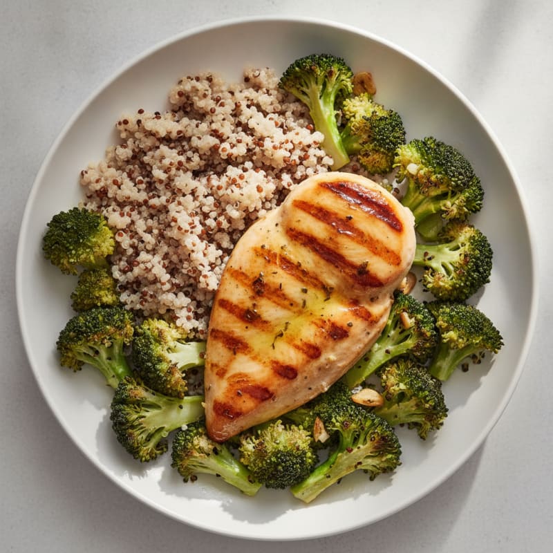 Grilled Chicken Breast with Quinoa and Roasted Broccoli