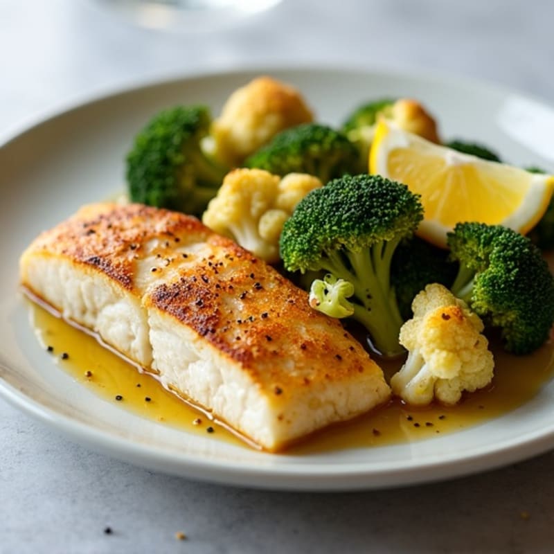 Seared Cod with Roasted Broccoli and Cauliflower