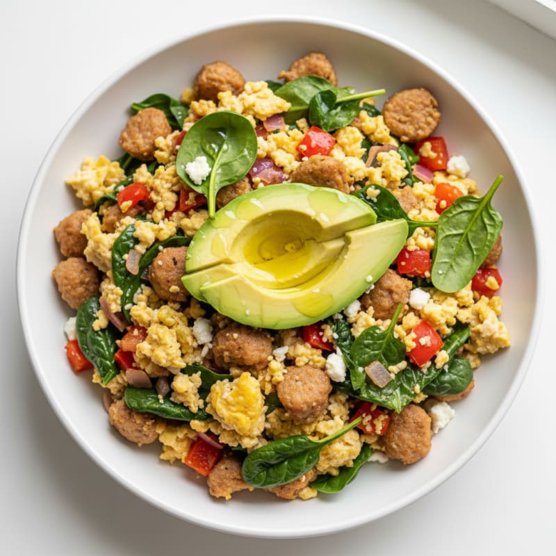 Egg White Veggie Scramble with Turkey Sausage