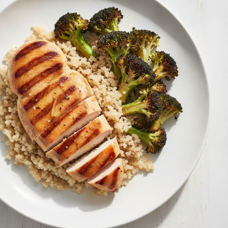 Grilled Chicken Breast with Quinoa and Roasted Broccoli