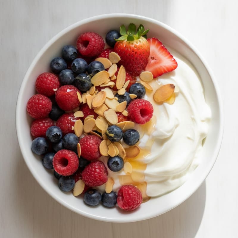 Greek Yogurt Protein Bowl with Mixed Berries and Almonds