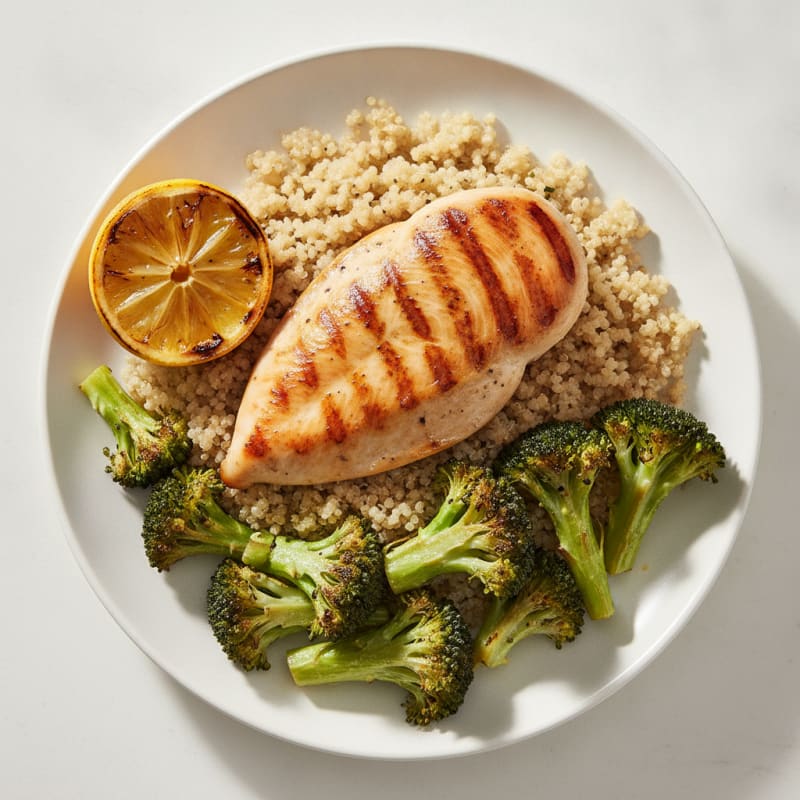 Grilled Chicken Breast with Quinoa and Roasted Broccoli