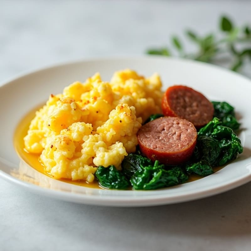 Scrambled Egg Whites with Turkey Sausage and Sautéed Spinach