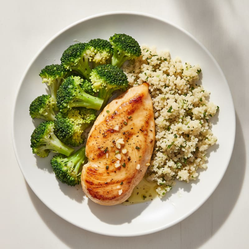 Seared Chicken Breast with Steamed Broccoli and Quinoa