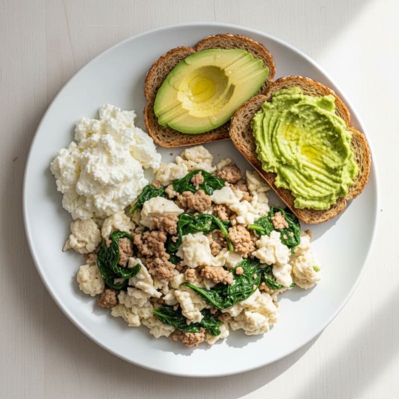 Egg White and Turkey Spinach Scramble with Cottage Cheese