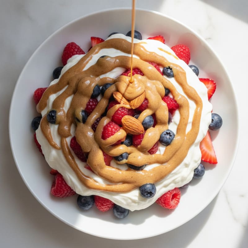 Greek Yogurt Protein Parfait with Berries and Almond Butter