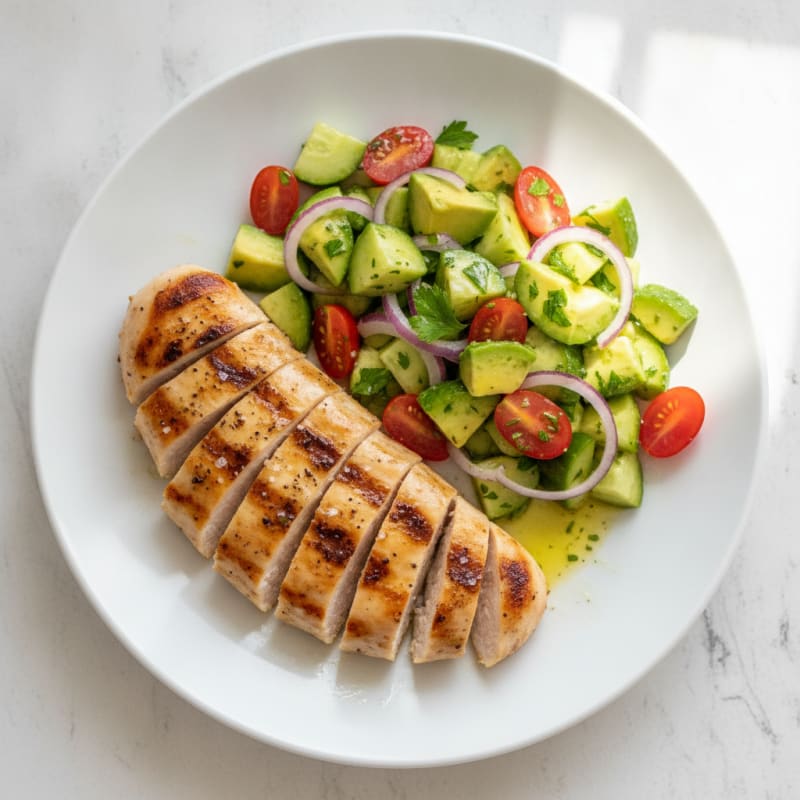 Grilled Chicken with Cucumber Avocado Salad