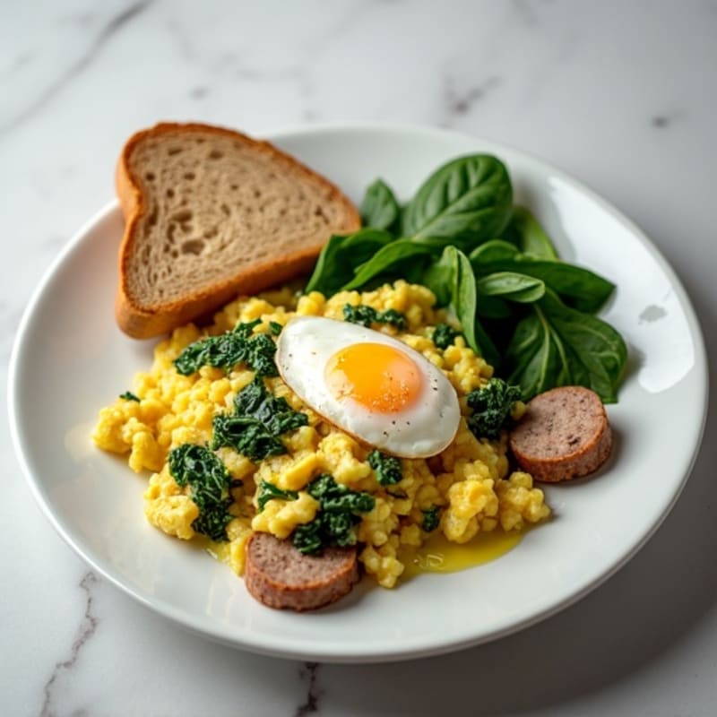 Egg White and Spinach Scramble with Turkey Sausage