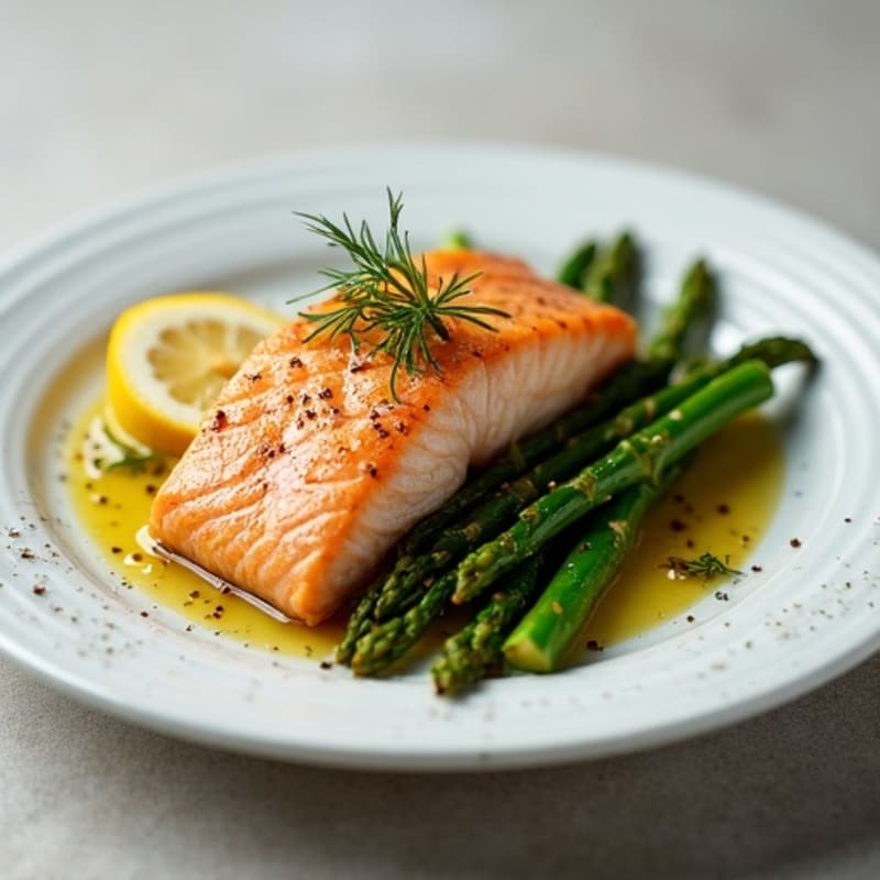 Pan-Seared Salmon with Lemon-Dill Roasted Asparagus