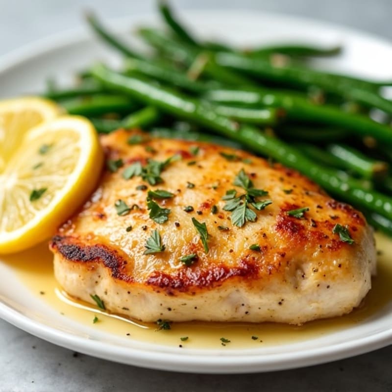 Lemon Garlic Pan-Seared Chicken with Roasted Green Beans