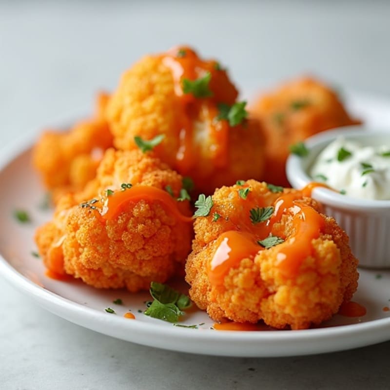Crispy Buffalo Cauliflower Bites with Creamy Blue Cheese Yogurt Dip