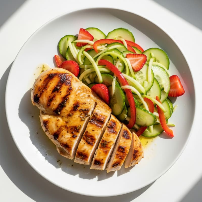 Grilled Chicken Breast with Zucchini and Cucumber Salad