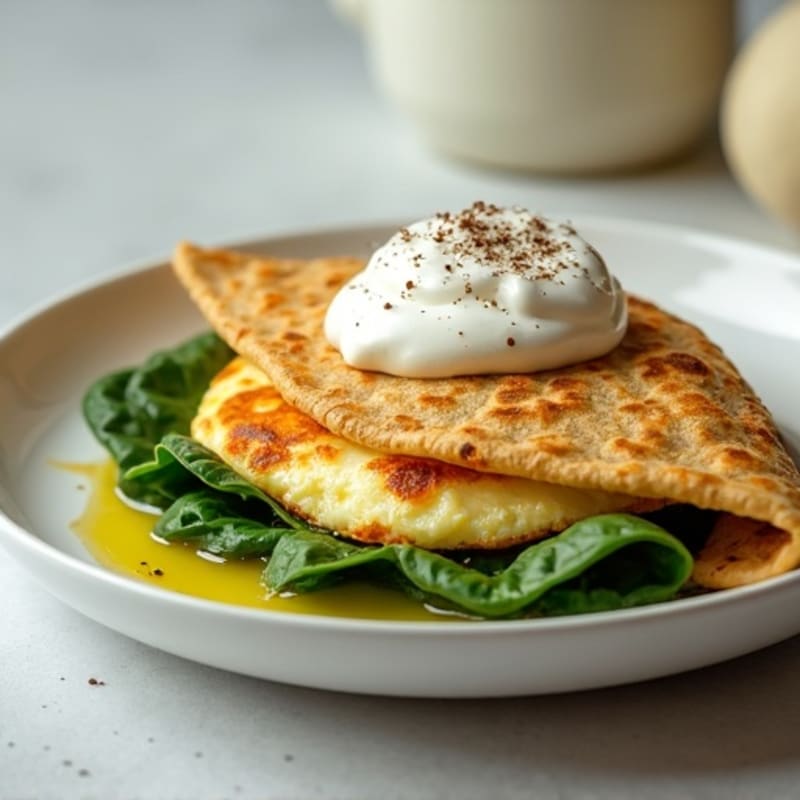 Egg White and Spinach Roti Wrap with Greek Yogurt