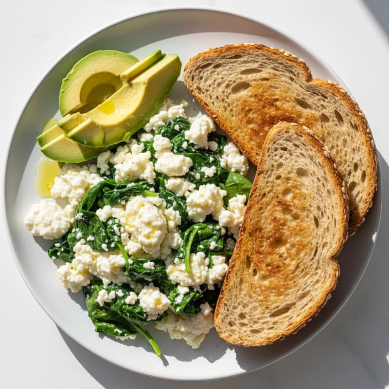 Cottage Cheese and Egg White Scramble with Sautéed Spinach
