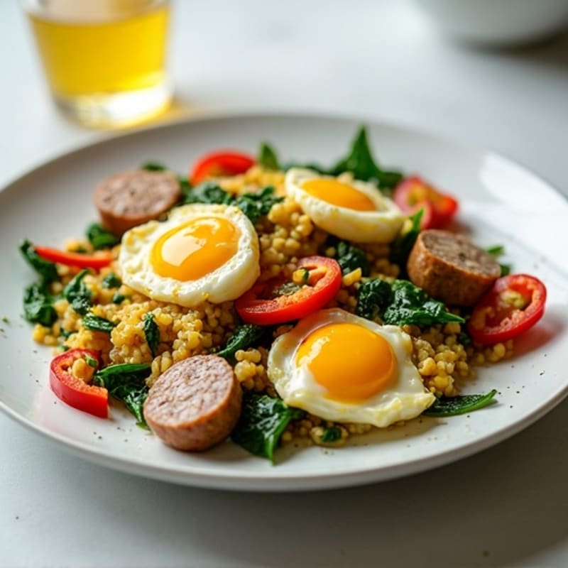 Egg White Spinach Scramble with Turkey Sausage