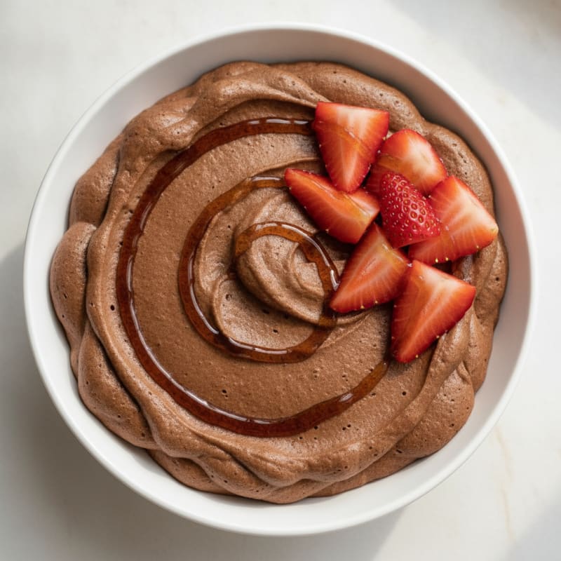 Chocolate Protein Mousse with Silken Tofu and Fresh Strawberries