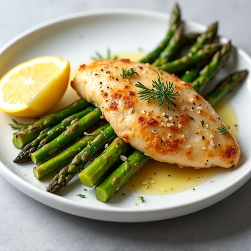 Lemon Garlic Pan-Seared Chicken with Roasted Asparagus