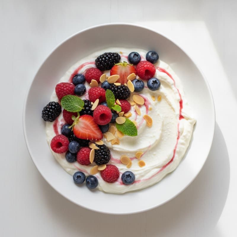 Silky Greek Yogurt with Mixed Berries and Protein Powder