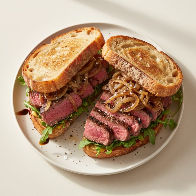 Tender Steak and Caramelized Onion Sandwich