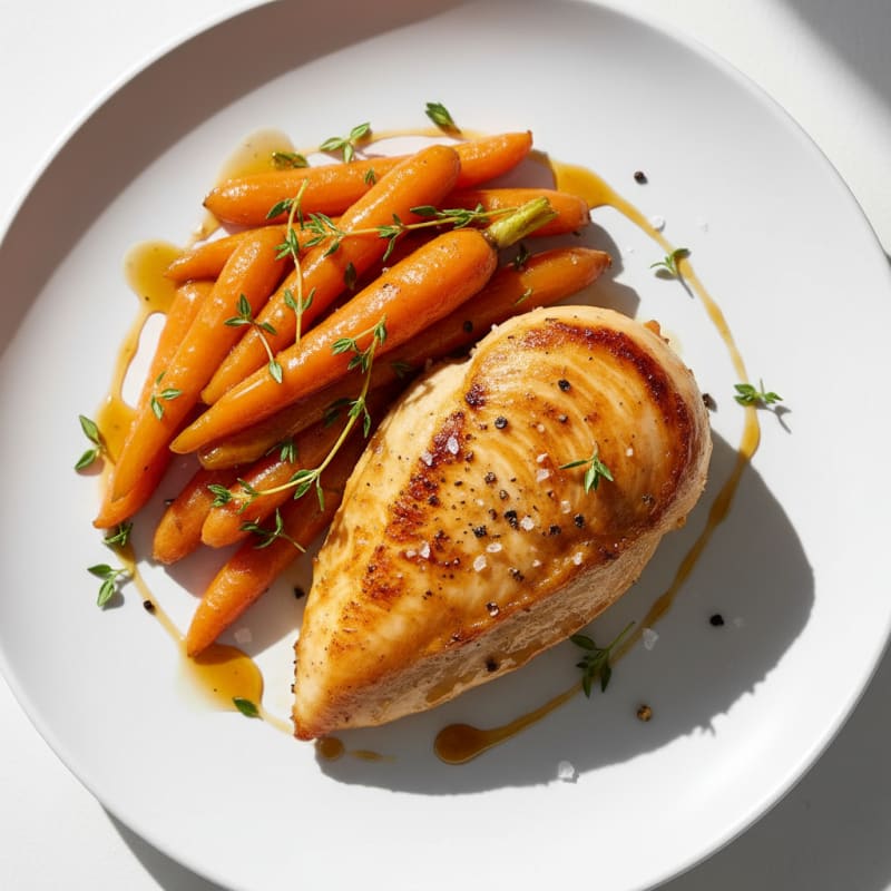 Maple-Glazed Roasted Carrots with Thyme and Pan-Seared Chicken