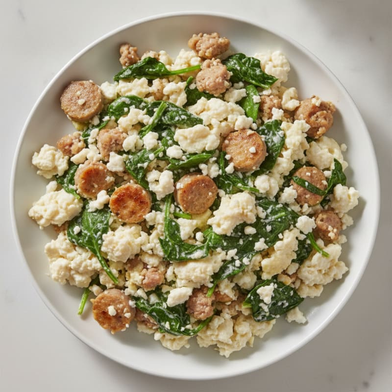 Egg White and Turkey Sausage Scramble with Spinach and Feta