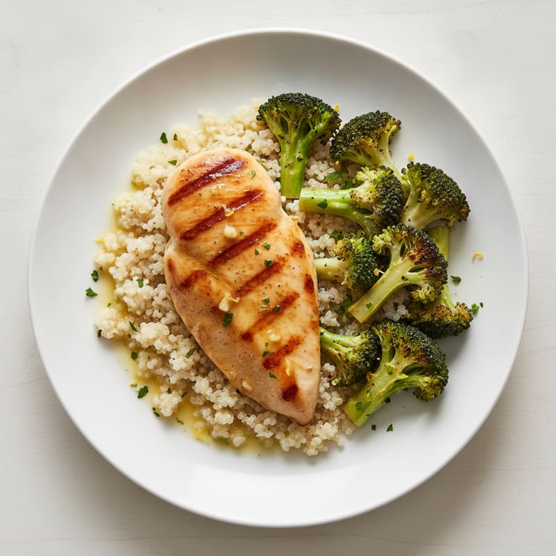 Grilled Chicken Breast with Roasted Broccoli and Quinoa