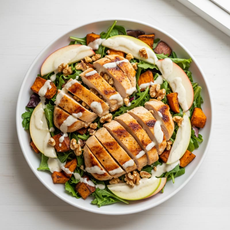 Grilled Chicken Salad with Sweet Potato and Apple Slices