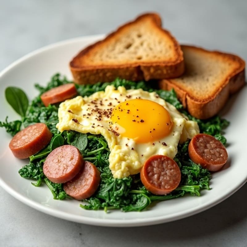 Egg White and Spinach Scramble with Turkey Sausage