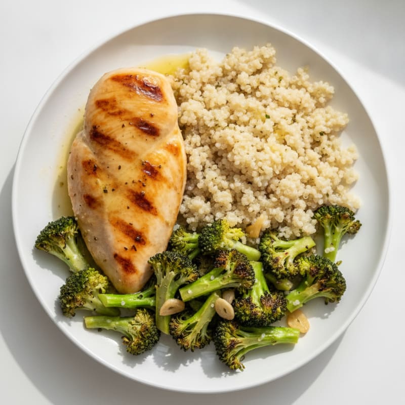 Grilled Chicken Breast with Roasted Broccoli and Quinoa