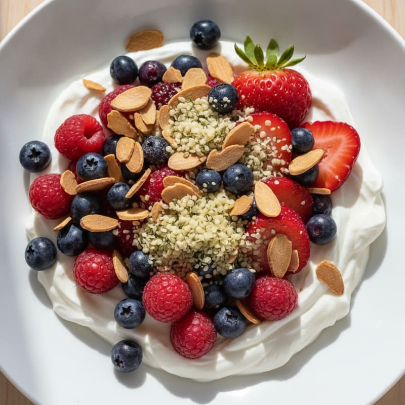 Creamy Greek Yogurt Protein Bowl with Mixed Berries and Almonds
