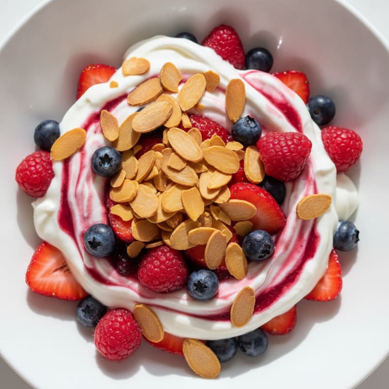 Greek Yogurt Protein Parfait with Mixed Berries and Almonds