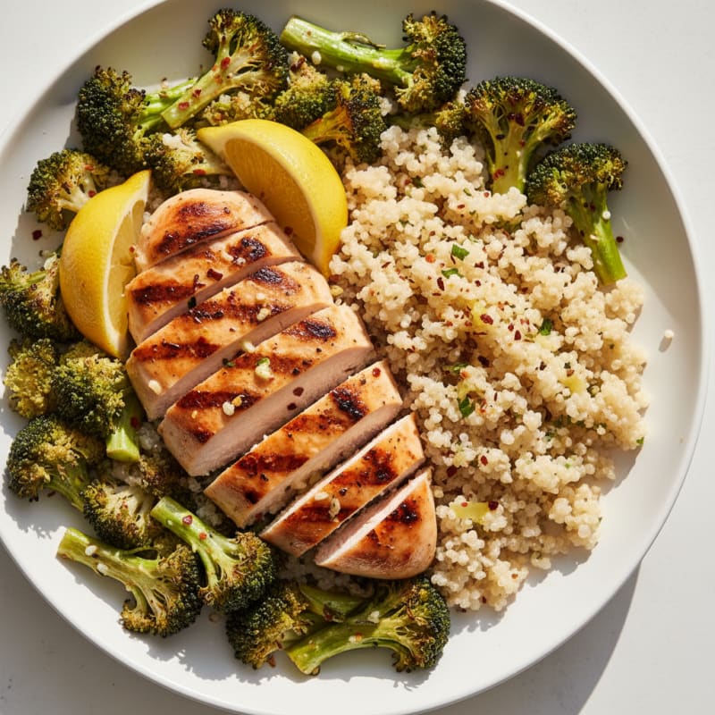 Grilled Chicken and Quinoa Bowl with Roasted Broccoli