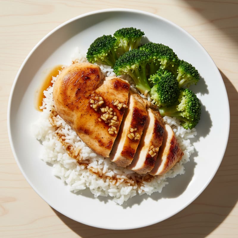 Seared Chicken Breast with Steamed Broccoli and Jasmine Rice