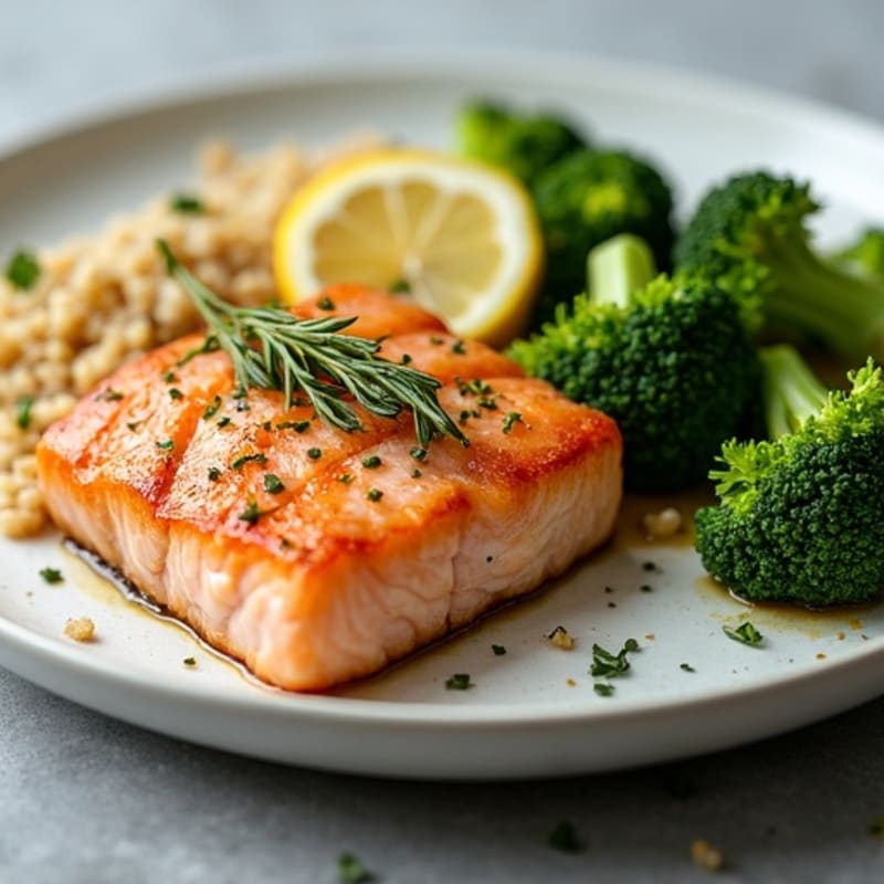 Seared Salmon Fillet with Roasted Broccoli and Quinoa