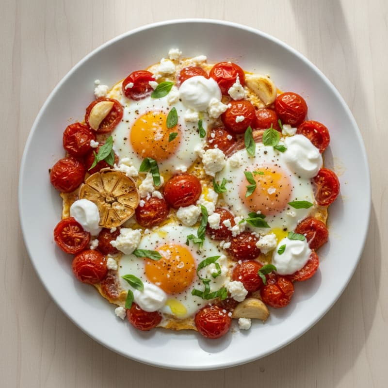 Mediterranean Baked Eggs with Roasted Tomatoes