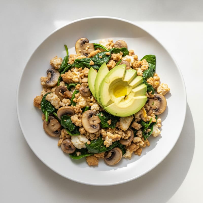 Egg White and Turkey Spinach Scramble with Sautéed Mushrooms