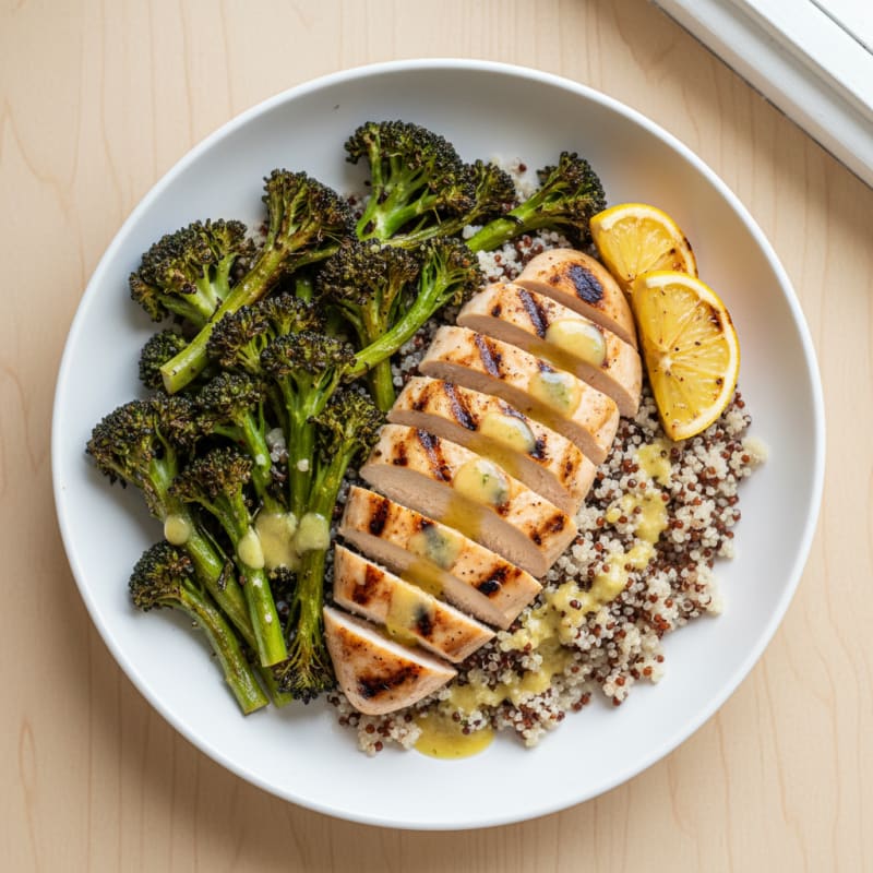Grilled Chicken Breast with Quinoa and Roasted Broccoli