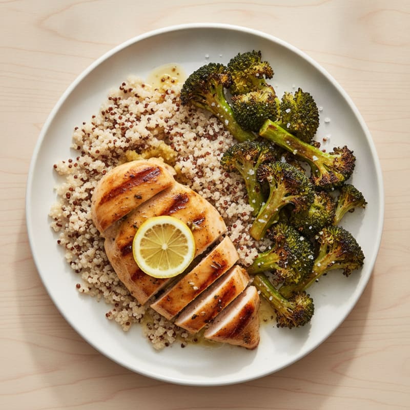 Grilled Chicken Breast with Quinoa and Roasted Broccoli