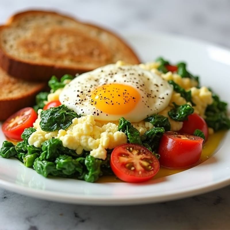 Egg White and Spinach Scramble with Cottage Cheese and Sliced Tomatoes