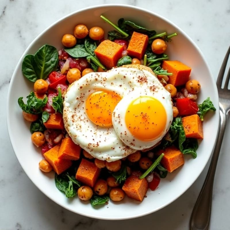 Spicy Roasted Chickpea and Sweet Potato Hash