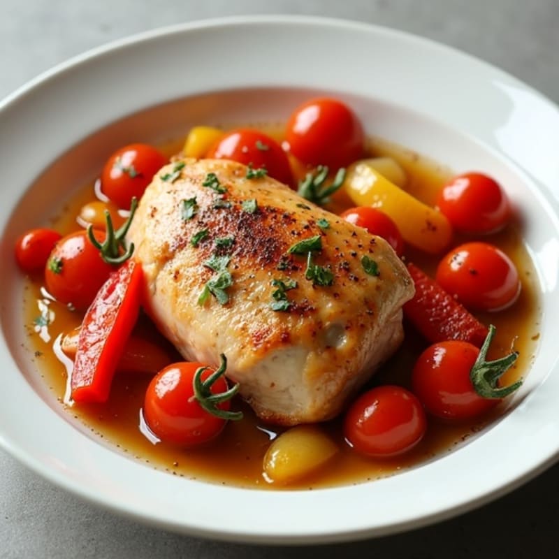 Tender Braised Chicken with Bell Peppers and Tomatoes