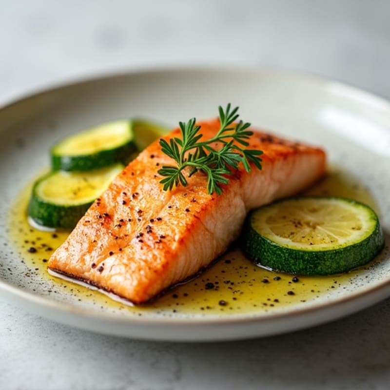 Pan-Seared Salmon with Garlic-Ginger Sautéed Zucchini