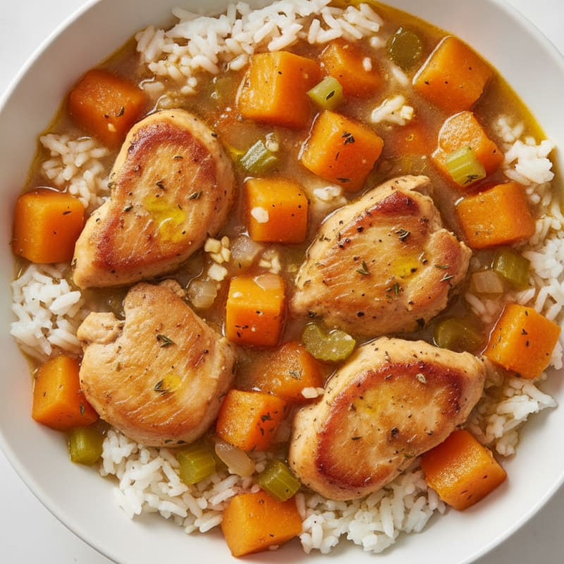Hearty Chicken and Butternut Stew with Rice