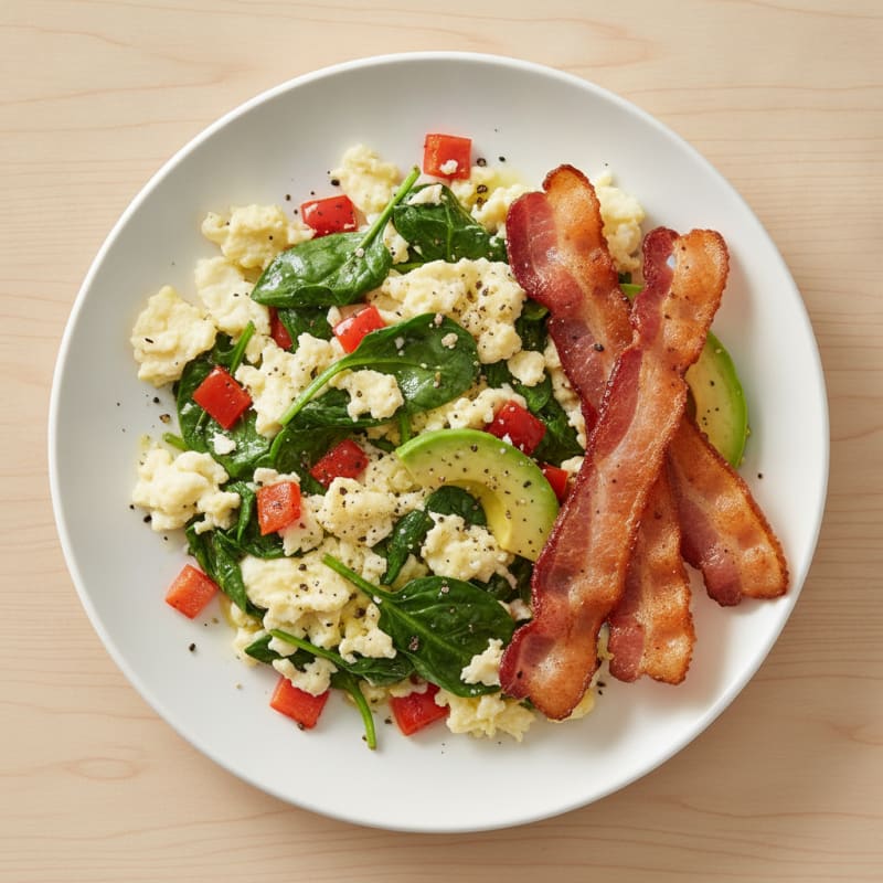 Egg White Scramble with Spinach and Turkey Bacon