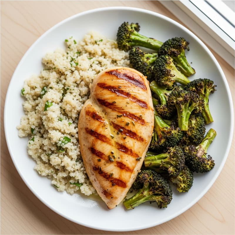 Grilled Chicken Breast with Roasted Broccoli and Quinoa