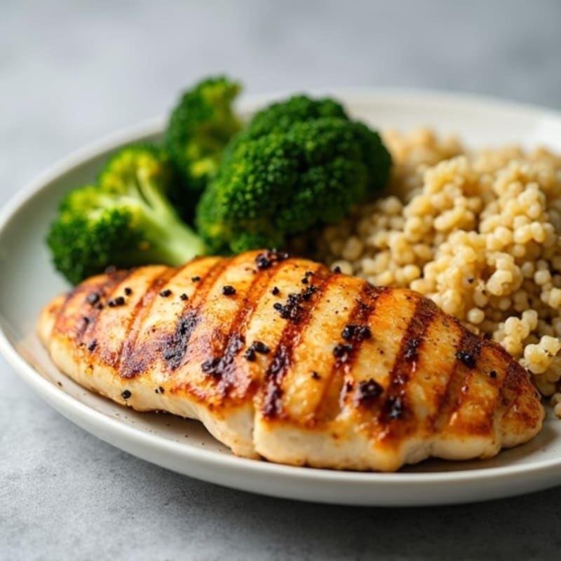 Grilled Chicken Breast with Quinoa and Roasted Broccoli
