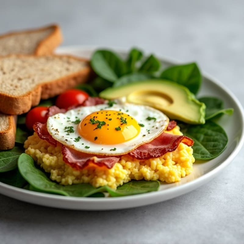 Crispy Turkey Bacon and Egg White Scramble with Spinach